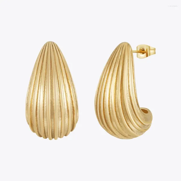 Brincos enfashion aretes de mujer gota de chuva oco listra para feminino aço inoxidável cor ouro moda jóias e231485