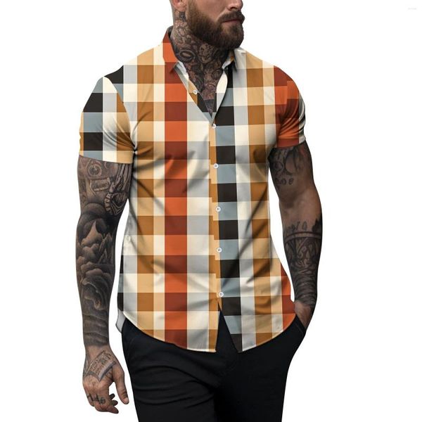 Männer T Shirts Frühling Sommer Casual Plaid Druck Revers Kurzarm Shirt Top Camisas De Hombre Für Männer Ropa tuch