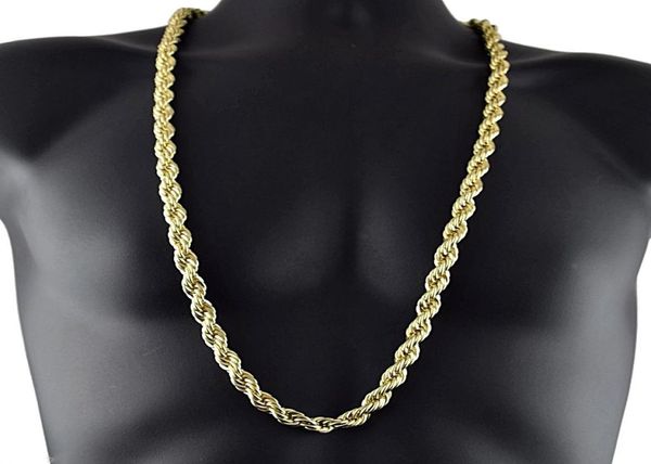 Толщина 8 мм, 76 см, длинная однотонная веревочная цепочка, 24-каратное золото, посеребрение, ожерелье-цепочка в стиле хип-хоп для mens4417031