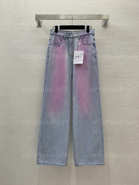 Designer-Jeans für Damen, Denim-Hosen, rosa Farbverlauf, Halo-Färbung, personalisierte modische Damen-Jeans, hoch taillierte, locker sitzende Jeans mit weitem Bein, Damenbekleidung