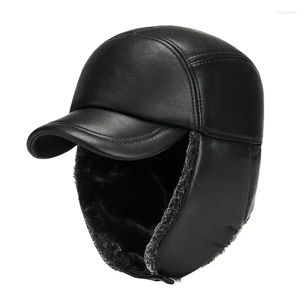 Cappellini con paraorecchie da uomo berretto da baseball in pelliccia sintetica in pelle sintetica caccia trapper cappelli per papà protezione per le orecchie sportive quando fa freddo