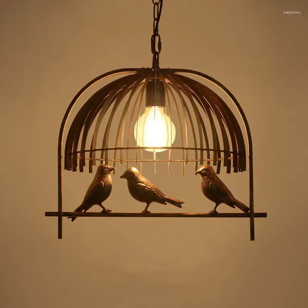 Lampadiers Creative Bird Cage Lighting Chandelier E27 Coffee Coffee Coffee Bar Restauranto Sala da pranzo Bronzo Bronzo