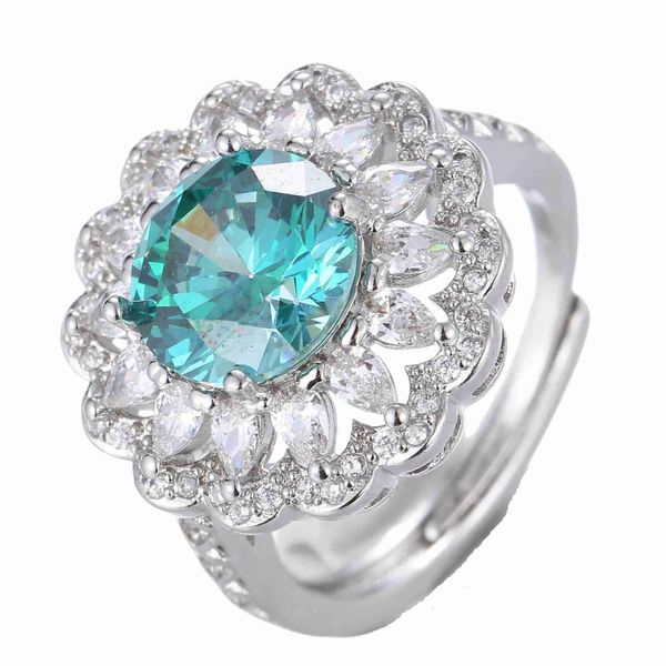 Anelli di banda del 20 ° secolo elegante color elettrico zircone blu round cluster anelli