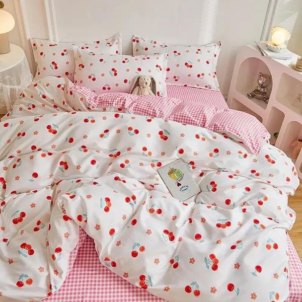 Set di biancheria da letto Set copripiumino stile semplice con federe Lenzuolo piatto senza piumino Kit per ragazze grigie per ragazzi Biancheria da letto singola doppia