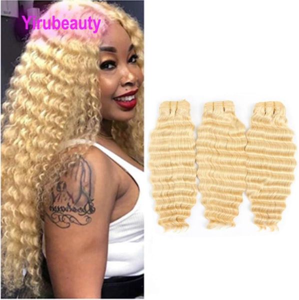 Cabelo virgem peruano 613 cor loira onda profunda 3 pacotes extensões de cabelo humano encaracolado tramas duplas 95100gpiece6663556