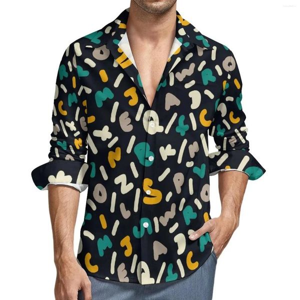 Camicie casual da uomo Lettera colorata Graffiti Camicia da uomo Stampata in 3D Uomo/Donna Moda Maniche lunghe Bottoni Top Abbigliamento unisex oversize