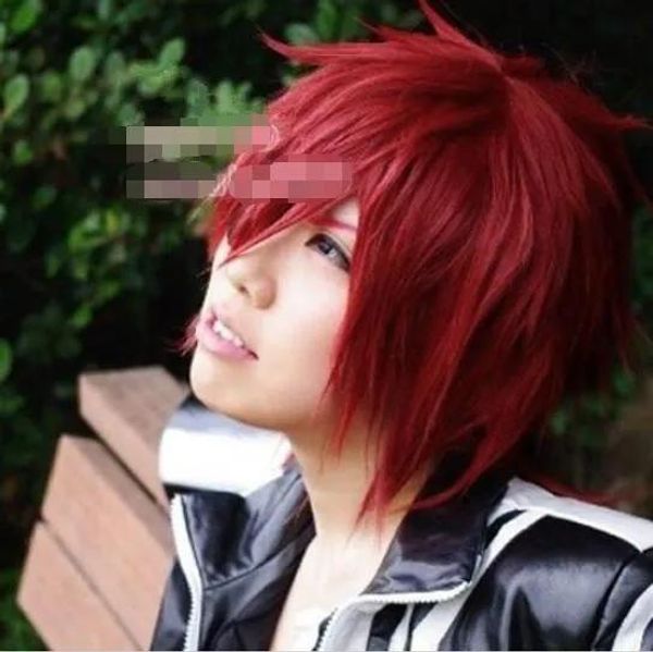 Perücken 100% kostenloser Versand Neue hochwertige Mode Bild volle Spitze Perücken Mann Lavi kurze rote Cosplay stilvolle Mode Haar Perücke