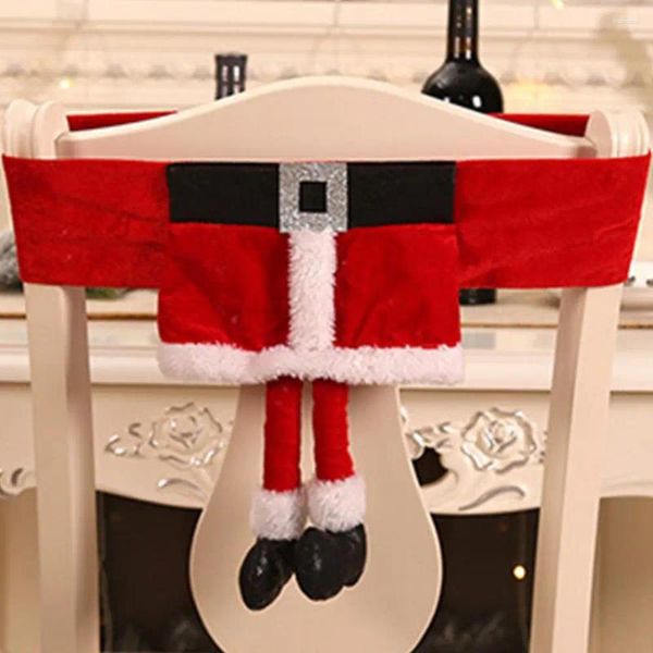 Чехлы на стулья Красная шляпа Санта-Клауса Рождественская задняя крышка Эльфийские ножки Столовая Веселый декор для дома