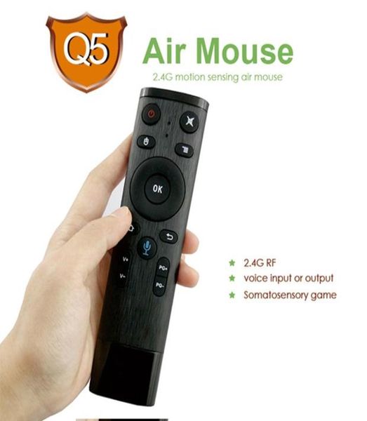 Voice Controle remoto Q5 Mouse de ar de ar de falha 24GHz Teclado sem fio Microfone Gyro para Android TV Box T9 X96 Mini H96 MAX QPLUS5149151