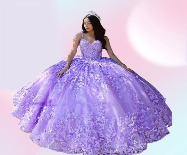 Helllila Quinceanera-Kleider für 15 Jahre 2022, Schmetterlingsapplikation, Sweet 16 Quince XV Prom Gowns2608202