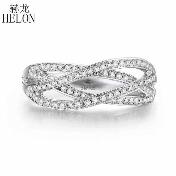 Anelli di banda Helon Solid 10K White Gold Pave da 0,4 CT Anello di fidanzamento diamante Naturale Naturale Banda Women Wedding Cluster Style Fine Jewelry Ringl240105