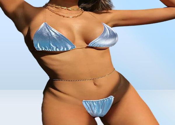 Micro Bikini femmes sangle claire soutien-gorge Push Up néon jaune or maillot de bain Transparent femmes Triangle baigneur string maillots de bain Biquini3908894