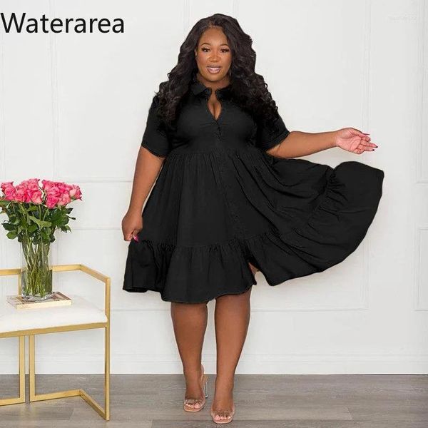 Vestidos plus size vestidos waterarea camisas sólidas vestido feminino aline plissado 2022 verão casual streetwear vestidos roupas