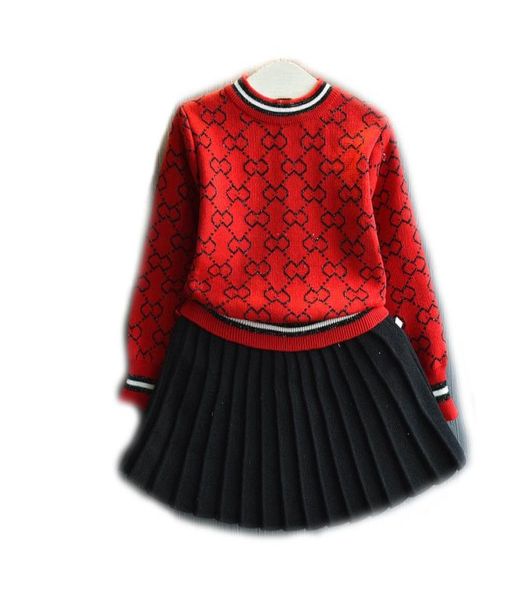 Комплект зимней одежды для маленьких девочек, свитер с длинными рукавами, рубашка и юбка, костюм из 2 предметов, весенняя одежда для детей, одежда для девочек6843399