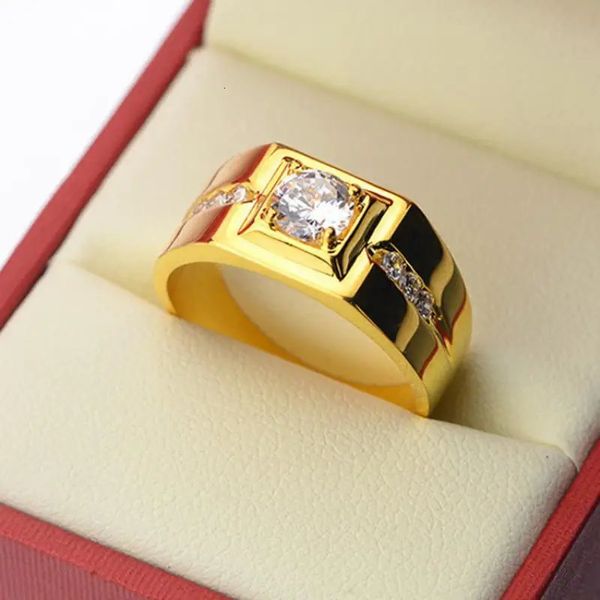 HOYON Herrenring aus 24 Karat Gold, dominanter offener Ring, Simulationsdiamantring, Live-Mund-Ring, Schmuck für Jungen, Geschenk 240105