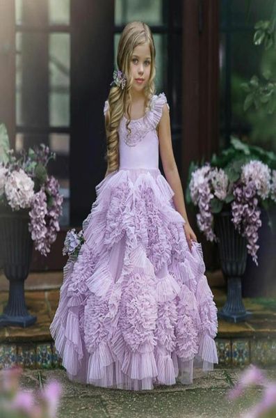 Girl039s Abiti Lavanda Boho Flower Girl Per Matrimonio Gioiello Collo Increspature Abiti da spettacolo per bambini piccoli Tulle Vestito da ballo per bambini1276567