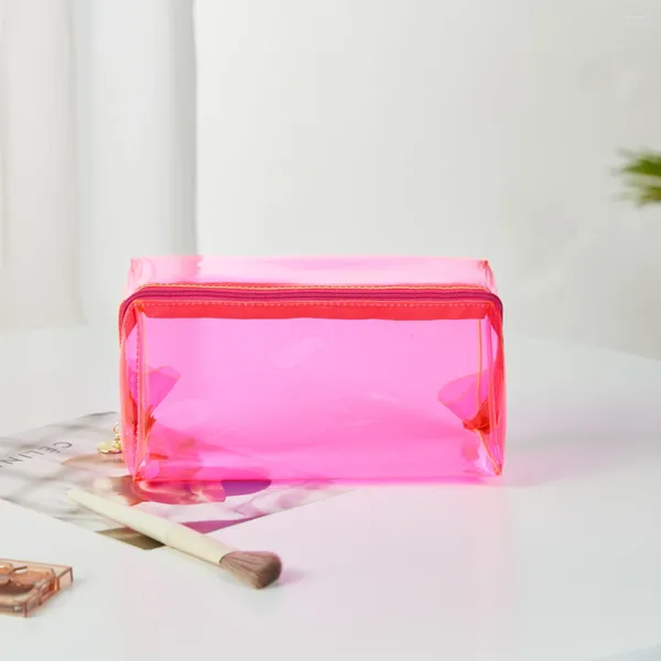 Sacos cosméticos grandes à prova d'água rosa-vermelho transparente pvc saco de maquiagem organizador escova de viagem sandbeach sto