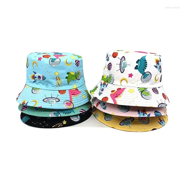 Berets primavera e verão dinossauro padrão crianças balde chapéu meninos meninas ao ar livre guarda-sol bob boné dos desenhos animados impressão panamá chapéus