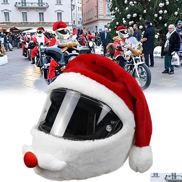Decorações de Natal Santa Ciclismo Capacete Natal Motocicleta Er Fl Face Safe Hat Claus Racing Cap Feliz Decoração Drop Delivery Ho Dhiny