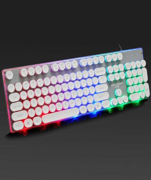 Teclado russo para jogos retro redondo brilhante keycap retroiluminado usb com fio painel de metal iluminado borda à prova d'água 4329351