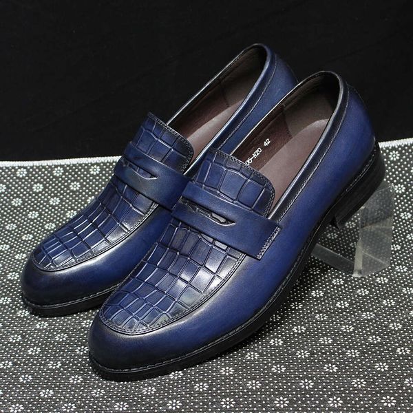 Mocassins masculinos de couro legítimo, mocassins casuais com estampa de jacaré e festa de casamento, sapatos sociais para escritório