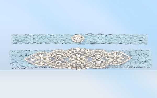 Blaue Brautstrumpfbänder mit Kristallen und Perlen für die Braut, Spitze, Hochzeitsstrumpfbänder, Gürtelgröße von 15 bis 23 Zoll, Hochzeitsbeinstrumpfbänder, echt Pi3417737