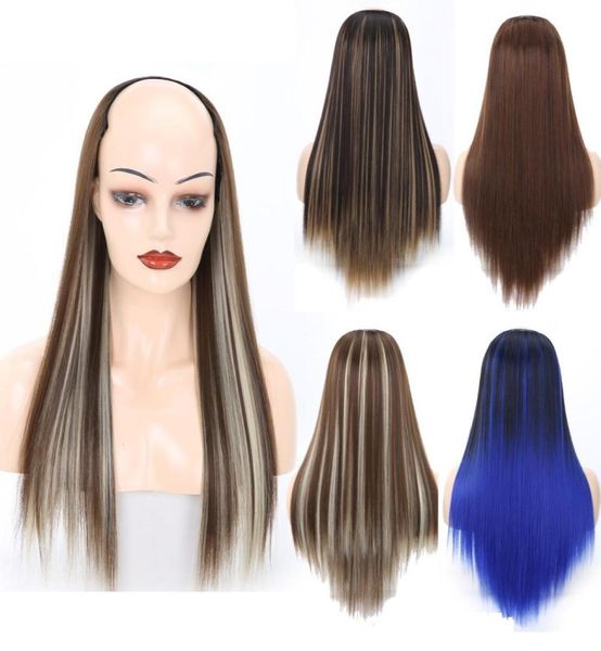 Estensioni dei capelli Clip per parrucchino lungo biondo nero da 24 pollici in un unico pezzo 14 colori Sintetico dritto spesso naturale reale3501606