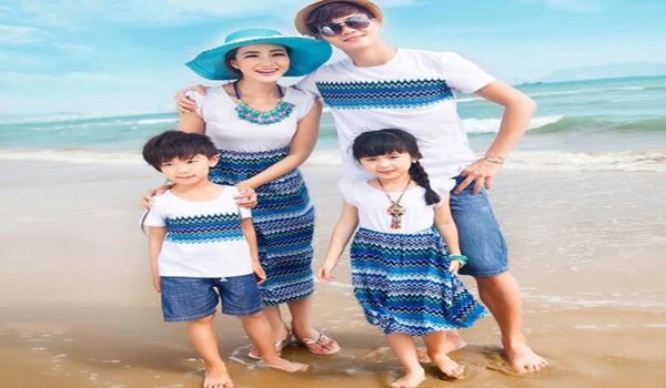 Mutter Tochter passende Kleidung Vater Sohn Familie passende Outfits T-Shirts Baby Mädchen Röcke Paar Kleider Strand Boutique MR0096629756