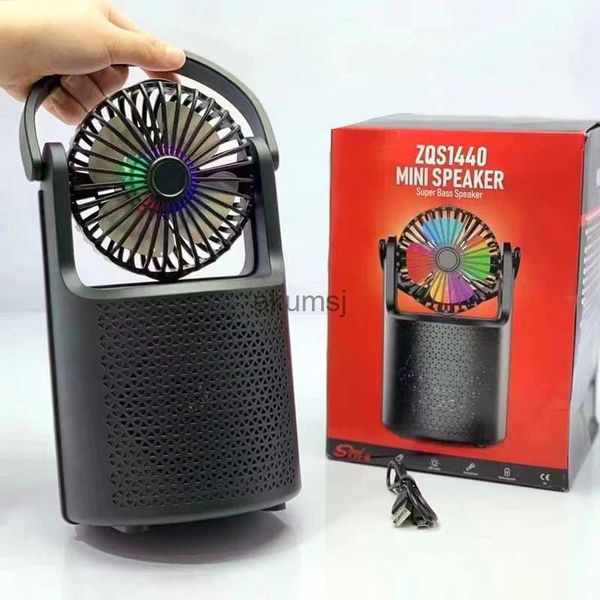 Alto-falantes portáteis ZQS-1440 Mini alto-falante portátil sem fio Bluetooth com ventilador Family Party K Song Colorful Light Speaker Sound System YQ240106