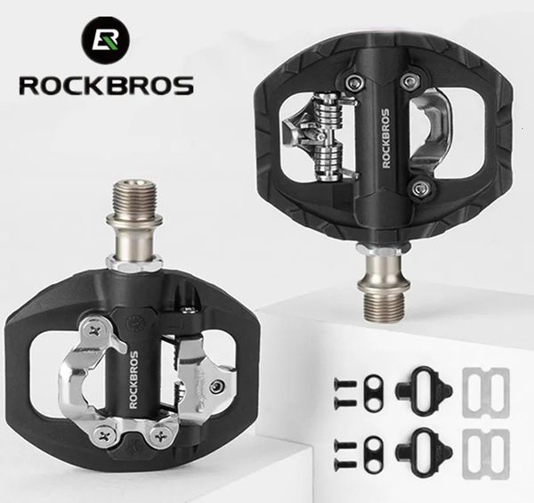 Rockbros pedal de bloqueio de bicicleta 2 em 1 anti-deslizamento pedal de náilon mtb pedais de bicicleta plataforma de grampo plano spd acessórios de bicicleta 240105