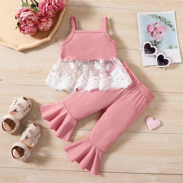 Kleidungssets 2024 Kleinkind Mädchen Sommer Ärmellose Tüll Weste Tops Hosen 2 stücke Infant Ausgestellte Hosen Mode Lässig Party Für 0-24M Baby