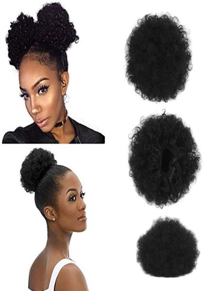 Moda ricci coda di cavallo gemelli panini clip in coda di cavallo elastica con coulisse afro-americano nero corto afro crespo estensione dei capelli ricci8479819