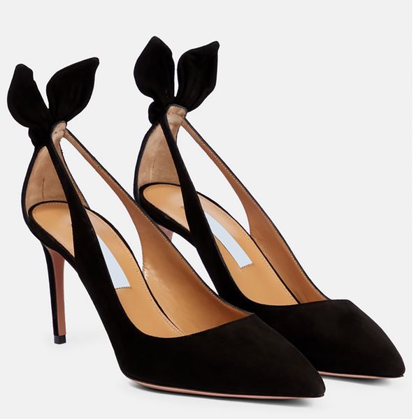 Primavera e autunno sexy tacco fiocco scarpe eleganti a punta designer nero partito tacchi alti da donna comode scarpe da passeggio EU35-42 con scatola