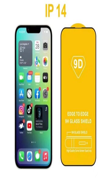 9D schwarzer Displayschutz aus gehärtetem Glas für iPhone 14 13 12 11 Pro Max XR X 7 8 Plus, vollständige Abdeckung von Kante zu Kante, ohne Ret5846907