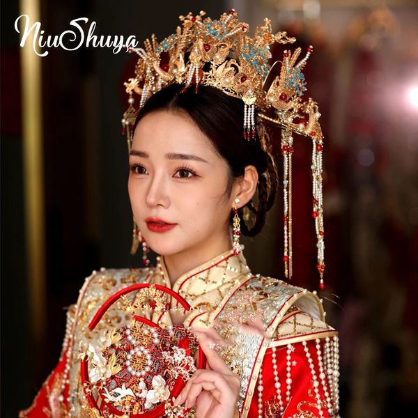 Niushuya retro chinês cocar coroa bandana passarela palco mostrar acessórios de cabelo casamento 240105