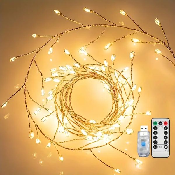 1pc 59.06in/50LED luce da favola Led petardo 8 modalità lampeggianti Telecomando USB con timer luci a stella a grappolo impermeabili Decorazione dell'albero di Natale.