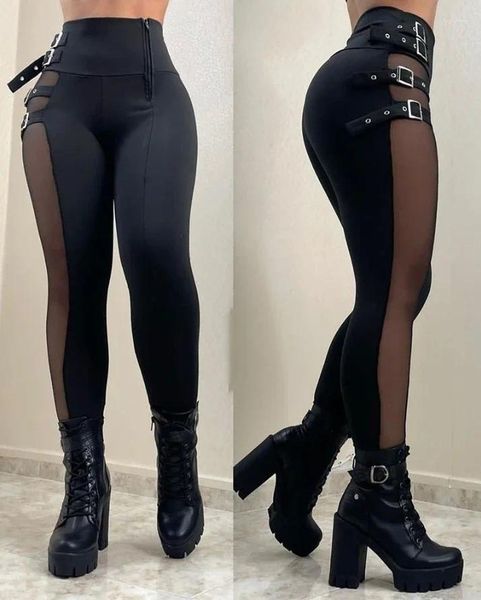 Kadın Pantolon Seksi Sıska Moda Zarif Yüksek Bel Pantolon 2024 Sonbahar Mesh Patchwork Swearpants y2k Street Giysileri