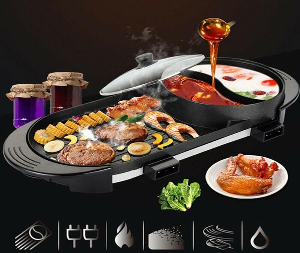 2-in-1-Elektro-Topf-Pfanne-Barbecue-Grill Antihaft-Teppanyaki-Suppe tragbar2172434