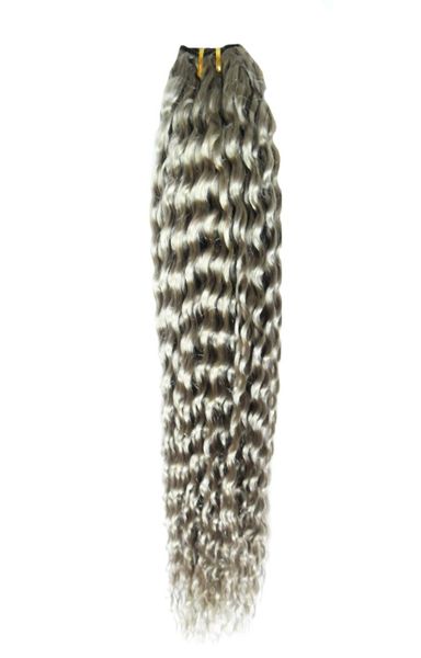 Barato cabelo humano grau 8a brasileiro kinky curly tece 100gpc extensões de cabelo cinza prateado qualidade de trama dupla sem derramamento tangl1429715