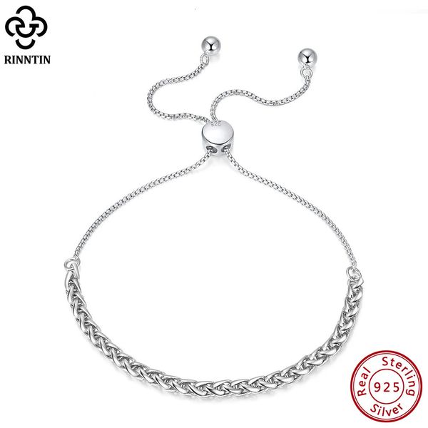 Rinntin 925 Sterling Silber Italienisches handgefertigtes, verstellbares Chopin-Kettenarmband für Damenmode, feiner Schmuck SB126 240105