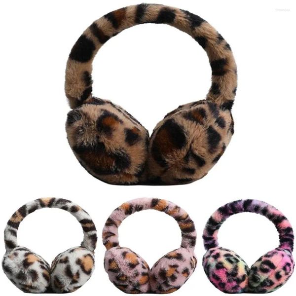 Boinas de pelúcia orelha mais quente inverno capa macia ao ar livre dobrável earmuffs mulheres homens earflap moda leopardo impressão orelha-muffs 4 cores