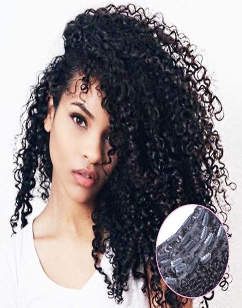 Afro Kinky Clip ins 100g 7pcs Cor Natural Clipe afro-americano em extensões de cabelo humano 1405042