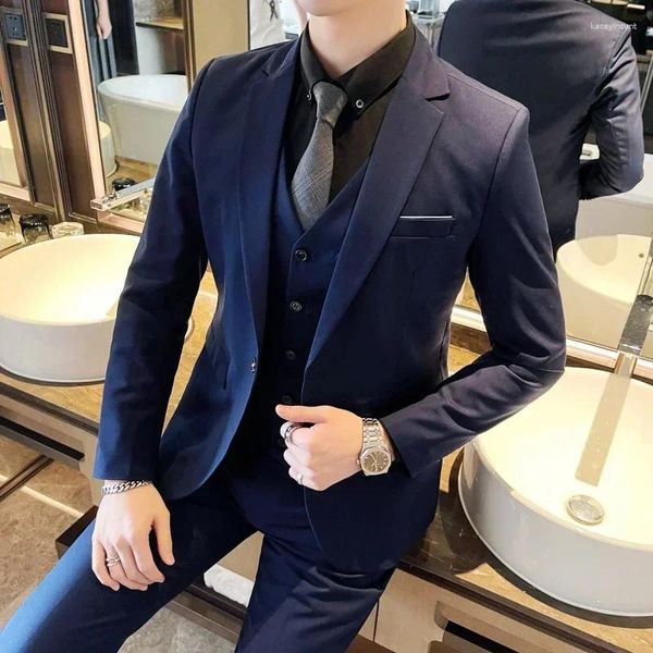 Abiti da uomo Boutique Tinta unita Casual Ufficio Affari Completo Tre e due pezzi Set Sposo Abito da sposa Blazer Gilet Pantaloni