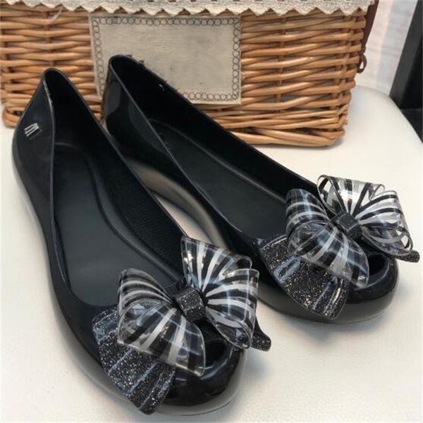 Stilista Donna Sandalo Bowknot Scarpe gelatina Donna Tacco piatto Infradito Pvc Bocca di pesce Scivoli Scarpe da spiaggia traspiranti per donna