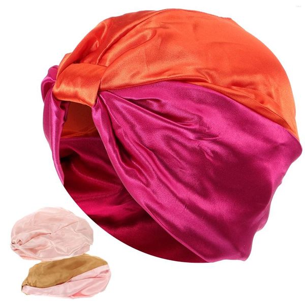 Berets 3 Stück Turban Satin Cap Bonnet Chemotherapie für Lady Long Hair Salon Chemo