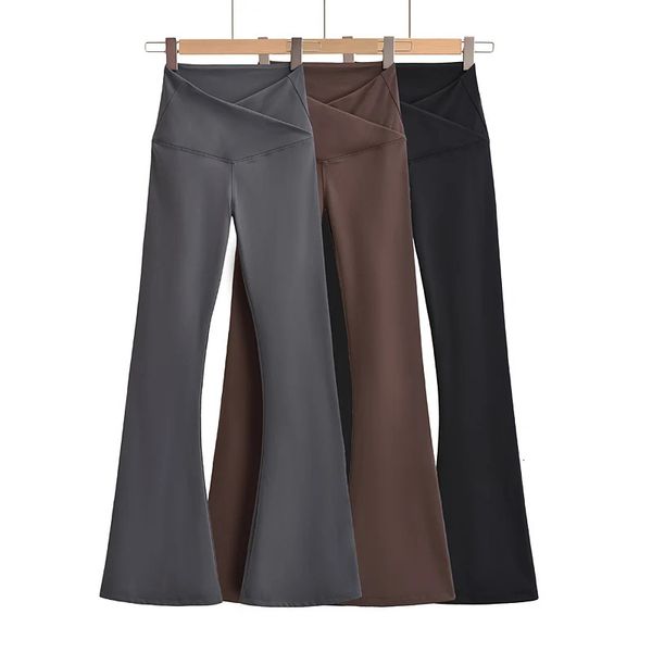 Roupas de outono femininas calças de yoga magras mulheres flare leggings estilo coreano streetwear casual calças de yoga flare perna preto 240105