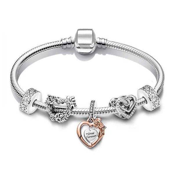 Set di braccialetti di lusso in argento sterling 925 con perline di design con ciondolo di moda Accessorio originale con ciondolo classico per gioielli Regali per donne 16-21 cm A7OD P35J