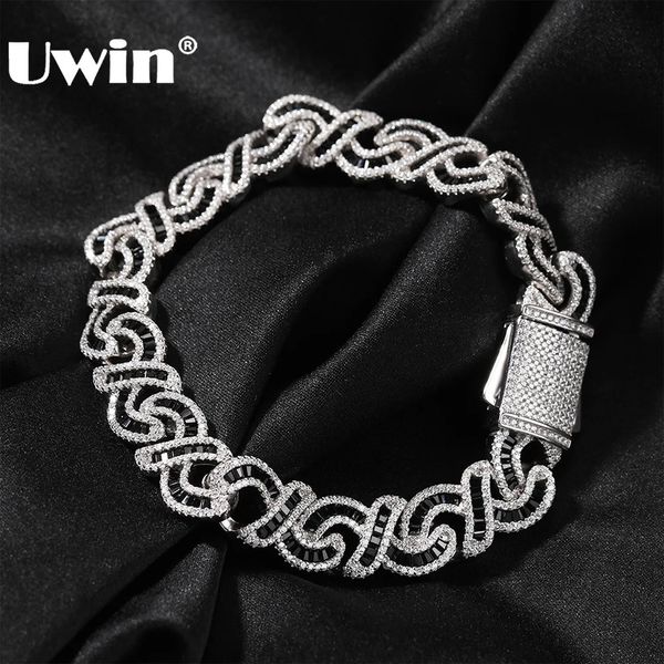 UWIN Nero Baguettecz Braccialetti Infinity per le donne 12mm Iced Out Bling CZ Cuban Link Chain Cavigliere Gioielli di moda Regalo 240105