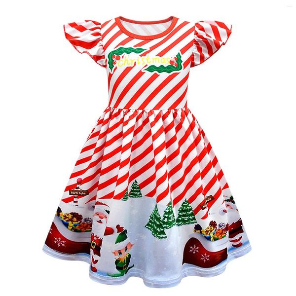 Vestidos casuais bebê meninas vermelho traje de natal crianças voando manga carnaval papai noel impressão festa princesa crianças ano vestidos