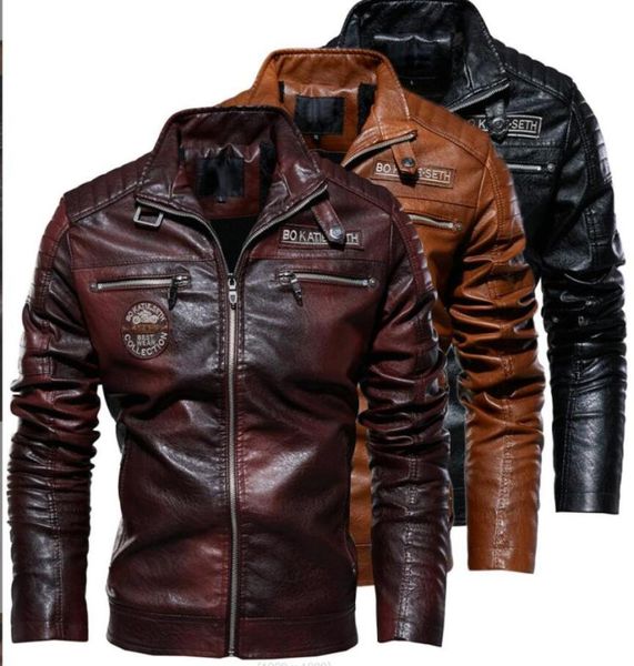 PU Leder Jacke Männer Winter Fleece Warme Faux Leder Jacken Männlichen Casual Stehkragen Motorrad Windjacke Military Herren Mantel s8602699